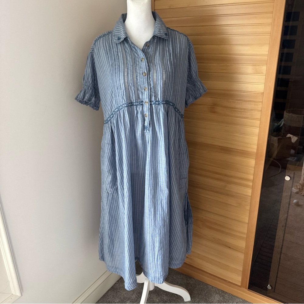 Anthropologie Pilcro Flowy Puff Sleeve Shirt Dress XSP - Picture 2 of 12